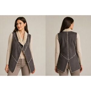 One The Land Clothing Womens Faux Suede Faux Fur Vest Brown‎ Open Front Size M